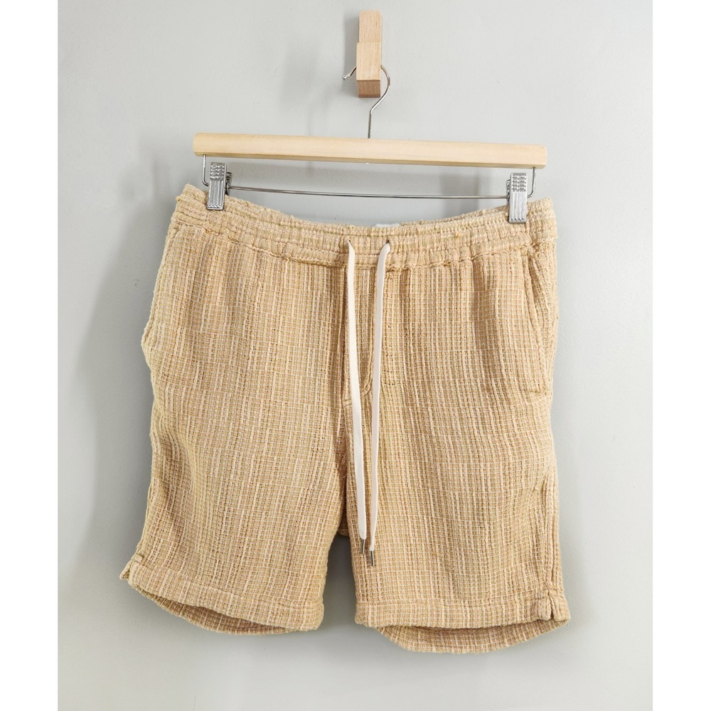 Corridor New York Textured Cotton Drawstring Shorts Men Small Yellow Basketweave